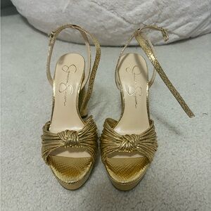 Jessica Simpson Gold Knotted Platform Heels